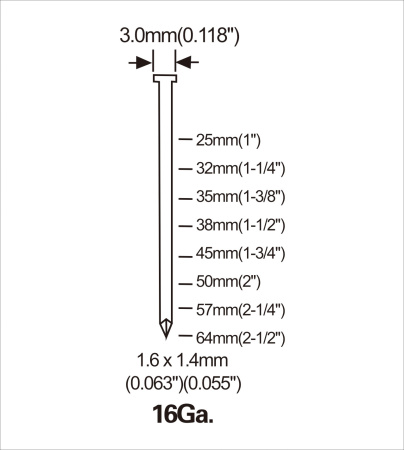 Гвоздь (штифт) отделочный 16GA тип Т 25 мм